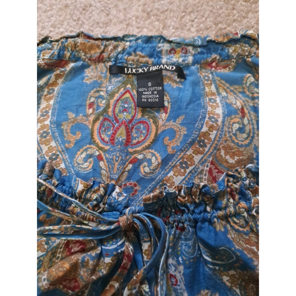 Lucky Brand Cotton Lightweight Paisley  Boho Style Patchwork Blouse Top Tunic S - Picture 12 of 13
